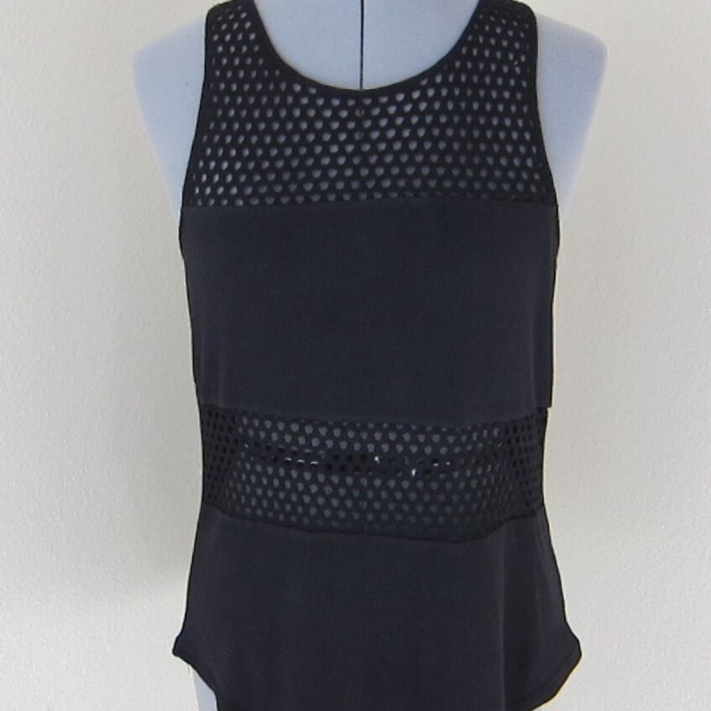 TOWNSEN BLACK MESH COTTON BLEND SLEEVELESS TOP - SIZE SMALL
